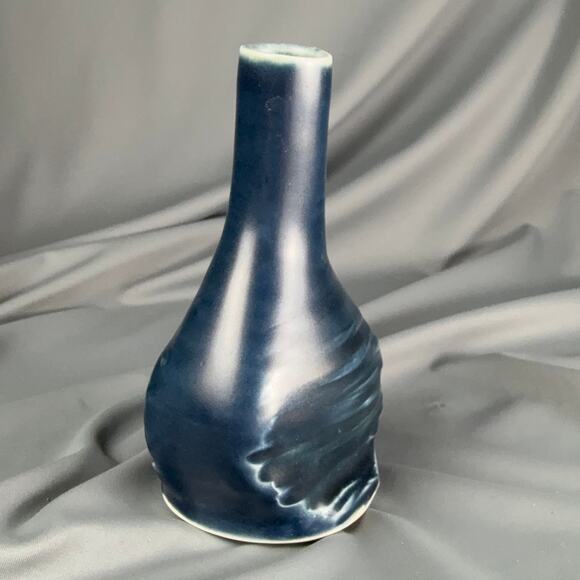Studio Pottery Bud Vase | Hand Thrown Matte Indigo Blue | Artisan Modern 4.5x3 - Picture 1 of 5